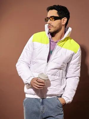 Men White & Yellow ColorBlock Puffer Jacket